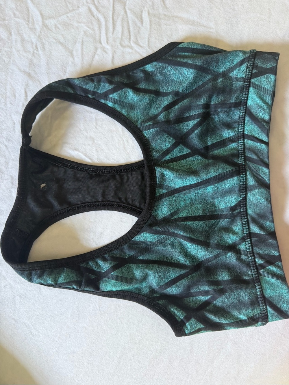 Black & Teal Patterned Racerback Sports Bra